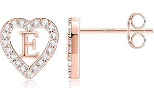 Anoup Heart Initial Stud Earrings - Gifts for Girls, Sterling Silver Post 14K Gold Plated All Over Hypoallergenic | CZ Simulated Diamond Stud Earrings | Birthday Gifts for Girls Kids Toddlers