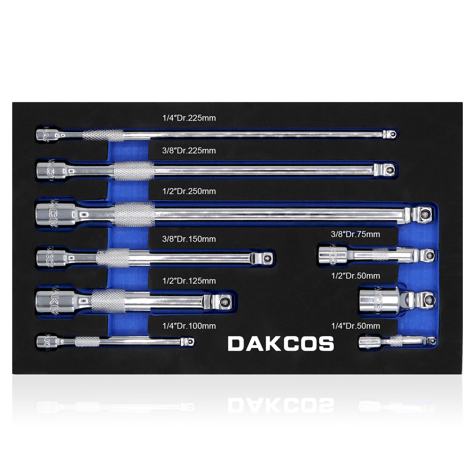 DAKCOS 9 Pieces Wobble Extension Bar Set, 1/4" 3/8 "1/2" Drive Wobble Socket Extension Bar, Extensions Socket Tool, CR-V Steel