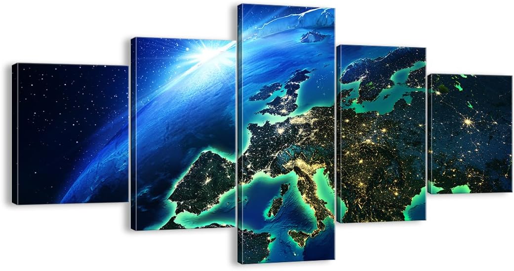 Canvas Print night space world view Canvas Picture 125x70cm Wall Art Decoration Framed Living Room Bedroom Kitchen Set 5 piece Small Home Decor Printed Modern Artwork Photo Gallery EA125x70-2816