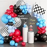 Race Car Balloons Arch Garland Kit Red Blue Black Checkered Flag Foil Balloon Racing Car Theme 2nd Birthday Race Car Theme Party Decorations Supplies for Boys