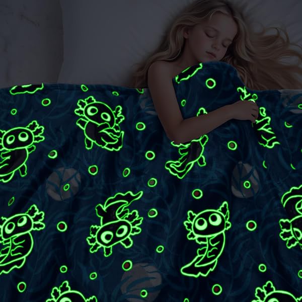AXOLOTL BLANKET FOR BOYS GLOW IN THE DARK BLANKET BOYS KIDS THROW BLANKET AXOLOTL GIFTS DECOR ANIMAL SALAMANDER SOFT BLANKETS FOR GIRLS TEENS