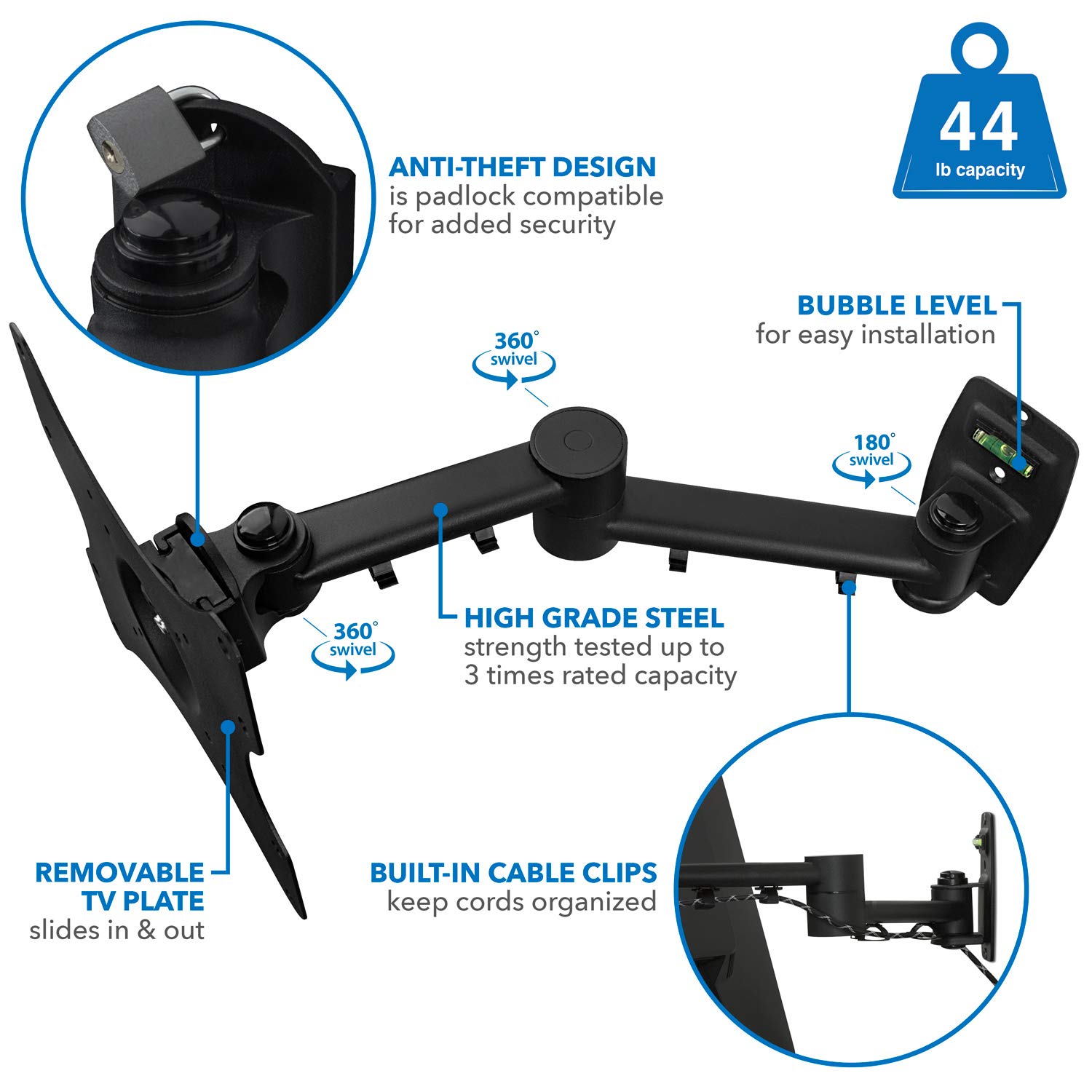 Mount-It! TV Wall Mount Bracket | Quick Release | Full Motion Swing Out Tilt Swivel | Articulating Arm for 13-42