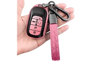 Sindeda for Honda Key fob Cover with Leather Keychain Soft TPU Full Cover Protection,for 2022 2023 2024 Civic Accord HR-V Pilot CR-V,5 Buttons Key Fob Shell (Pink)