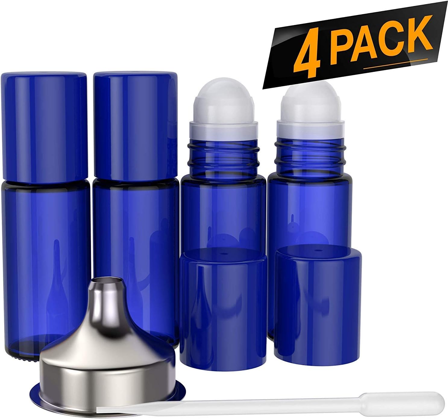 By Nylea Essential Oil Roller Bottles [Plastic Roller Ball] - 30ml 1 oz (4 PACK, BLUE)