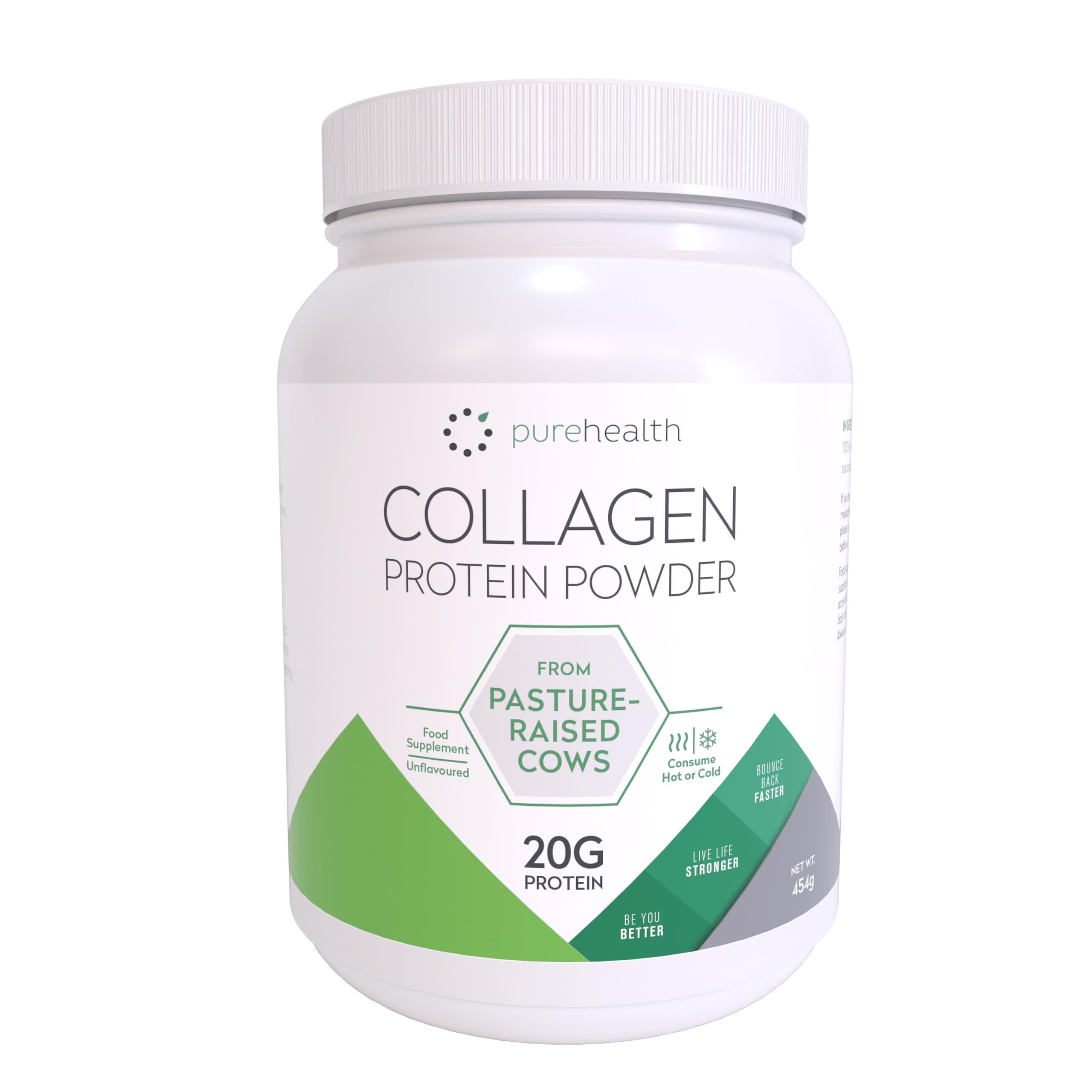 Pure Health Unflavored Collagen Powder Supplement 454g | 20g of Protein Per Serving | 100% Pasture Raised Hydrolysed Collagen