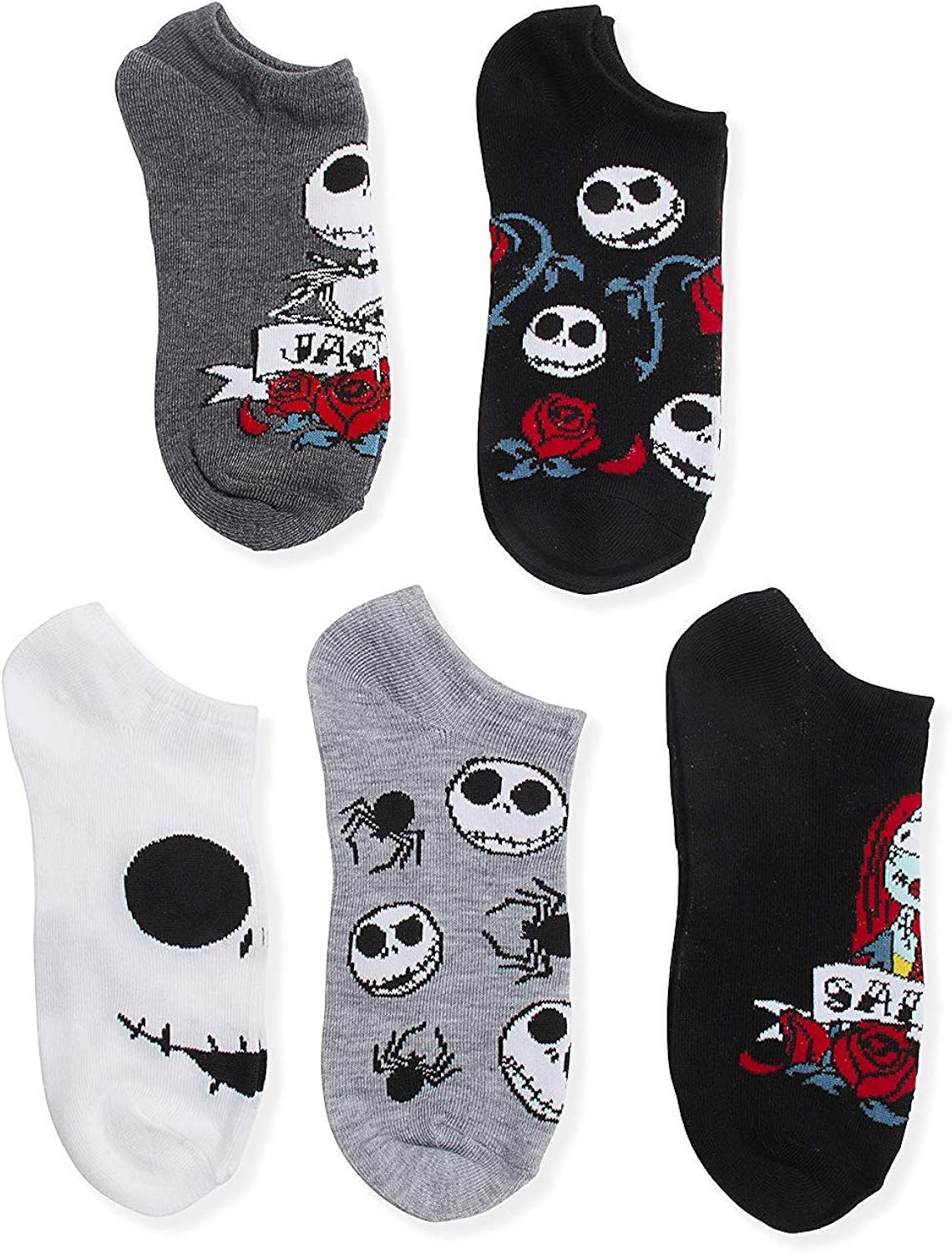 Disney Nightmare Before Christmas Women's 5 Pack No Show Socks: Clothing