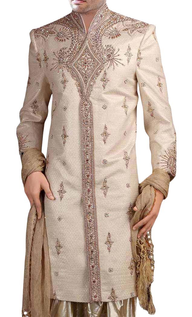 Indian Wedding Clothes for Men Bisque Indo Western High Neck IN0140