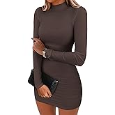 ANRABESS Women Long Sleeve Mock Neck Bodycon Mini Dress 2025 Fall Ribbed Slim Fit Pencil Cocktail Club Night Dresses