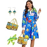 YAMQETKO Womens Long Sleeve Peter Pan Collar Aline Dress for Halloween Role Play Party Teacher Costume with Bus Bag