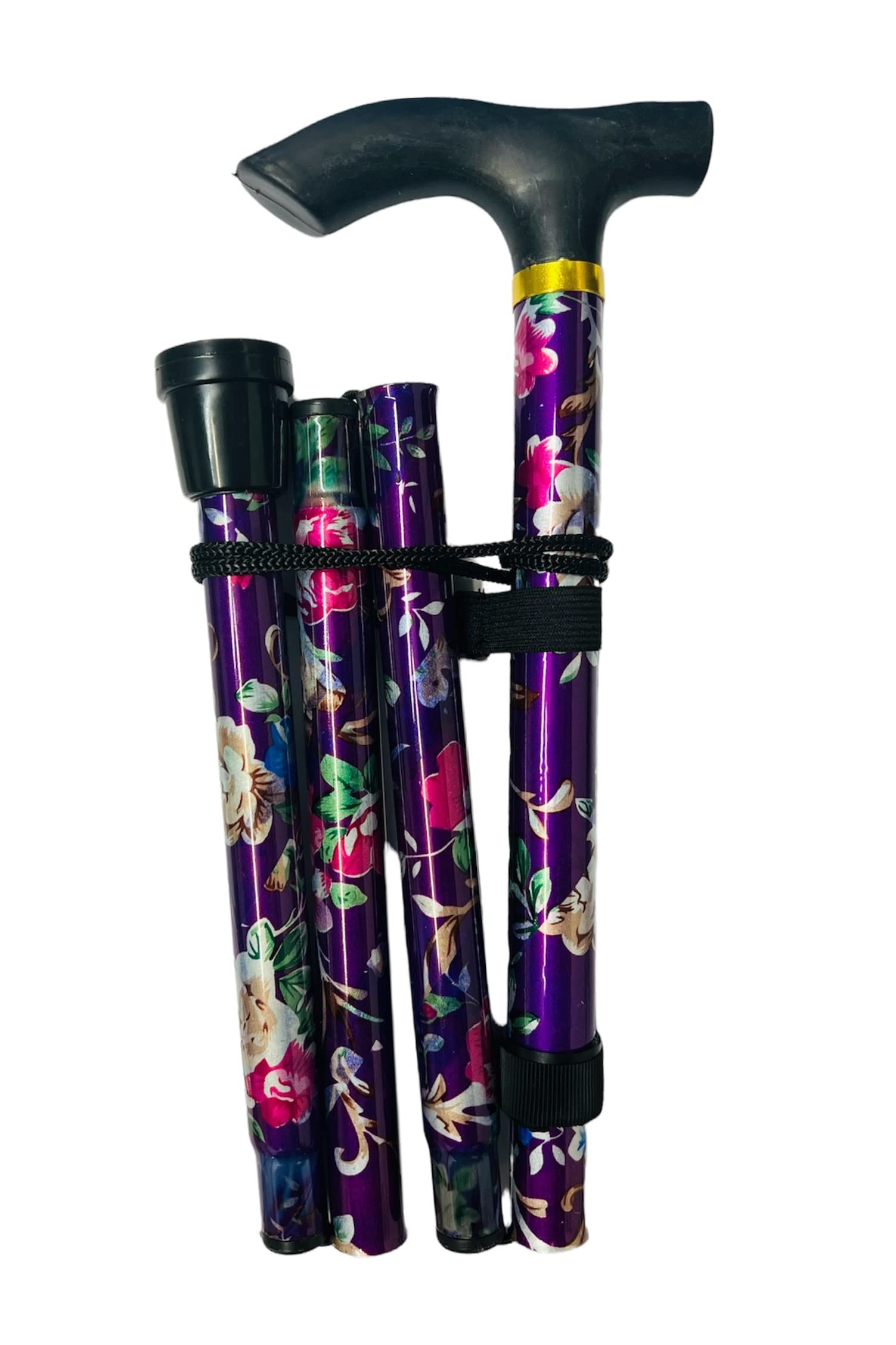 Walking Stick, Easy Adjustable Height Folding Extendable Walking Cane, Lightweight Flexible and Durable, Walking Aid Mobility Aid, Collapsible Walking Stick (PURPLE FLORAL)