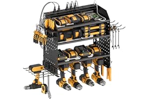 CCCEI Modular Power Tools Organizer with USB Charging Station, 4 Layer Drills and Battery Storage Wall Mount, Garage Shop Organization, Anniversary, Birthday, Gifts for Men, Father, 10FT Cord, Black.