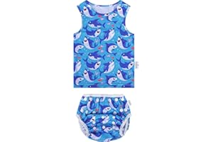 Babygoal Reusable Swim Diaper with Matching Top Vest, Baby Boy Two Pieces Swimwear and Swimsuits for 12 Months-3T Toddlers YT