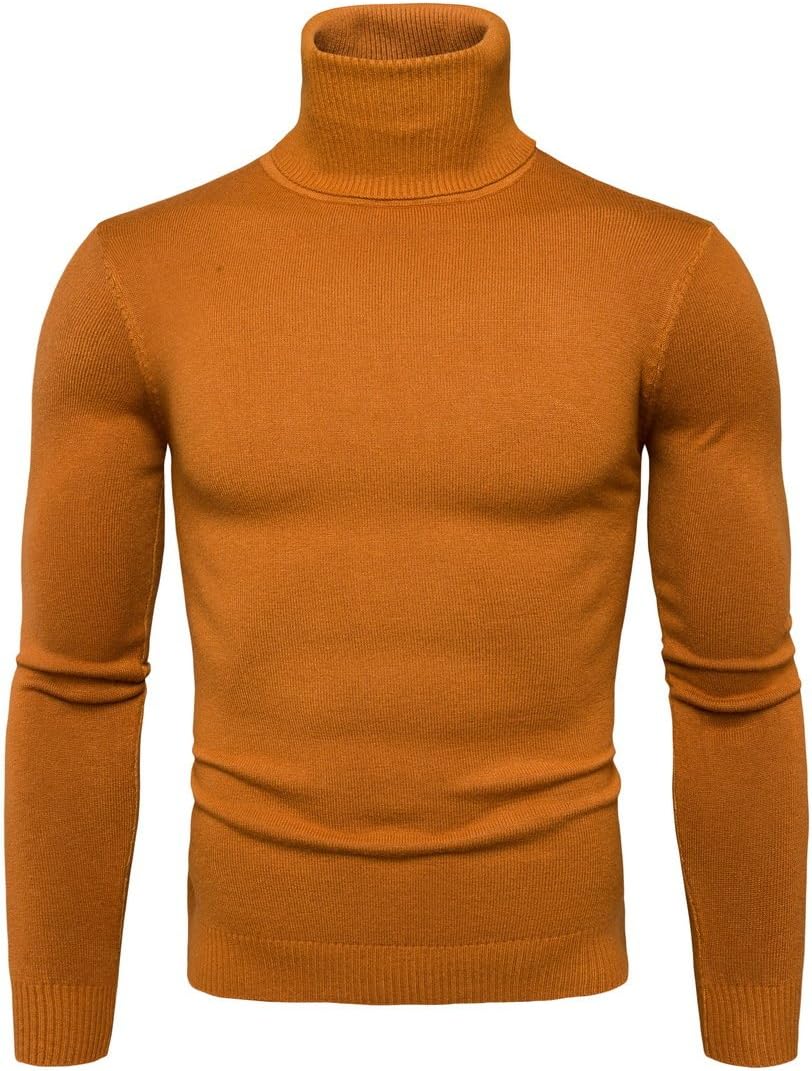 Mens Turtleneck Roll Neck Knitted Jumper Slim Fit Pullover Long Sleeve Sweater Autumn Winter Knitted Top Stretch Cotton Knitwear