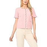 CeCe Women's Short Sleeve Textured Patch Pocket Sweater