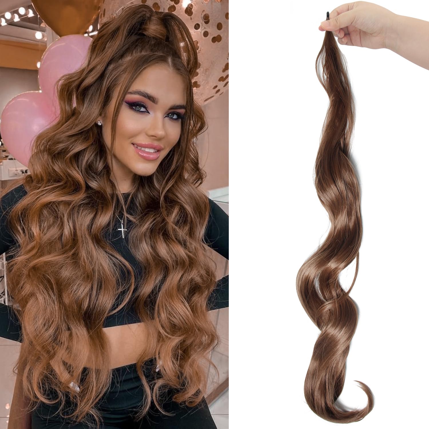 Flexible Wrap Around Ponytail 32 Inch Long Hair Extension Wavy Ponytails Hairpiece for Women