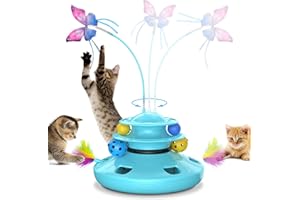 AIBORS Cat Toys - 4in1 Rechargeable Automatic Cat Toy Interactive Kitten Toy Whack a Mole Fluttering Butterfly Ambush Feather Track Balls Toys Rechargeable Feather Toys Indoor Exercise Kicker