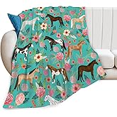 Horse Blanket Gifts for Girls Women Cute Horses Flowers Flannel Fleece Throw Blanket Soft Warm Fuzzy Floral Blanket for Horse Lovers Decor Bed Couch Living Room for Teens 60"x50"