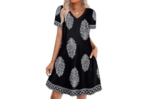 WIHOLL Dresses for Women Casual T Shirt Sun Dress Loose Fit with Pockets Beach Vacation Clothes