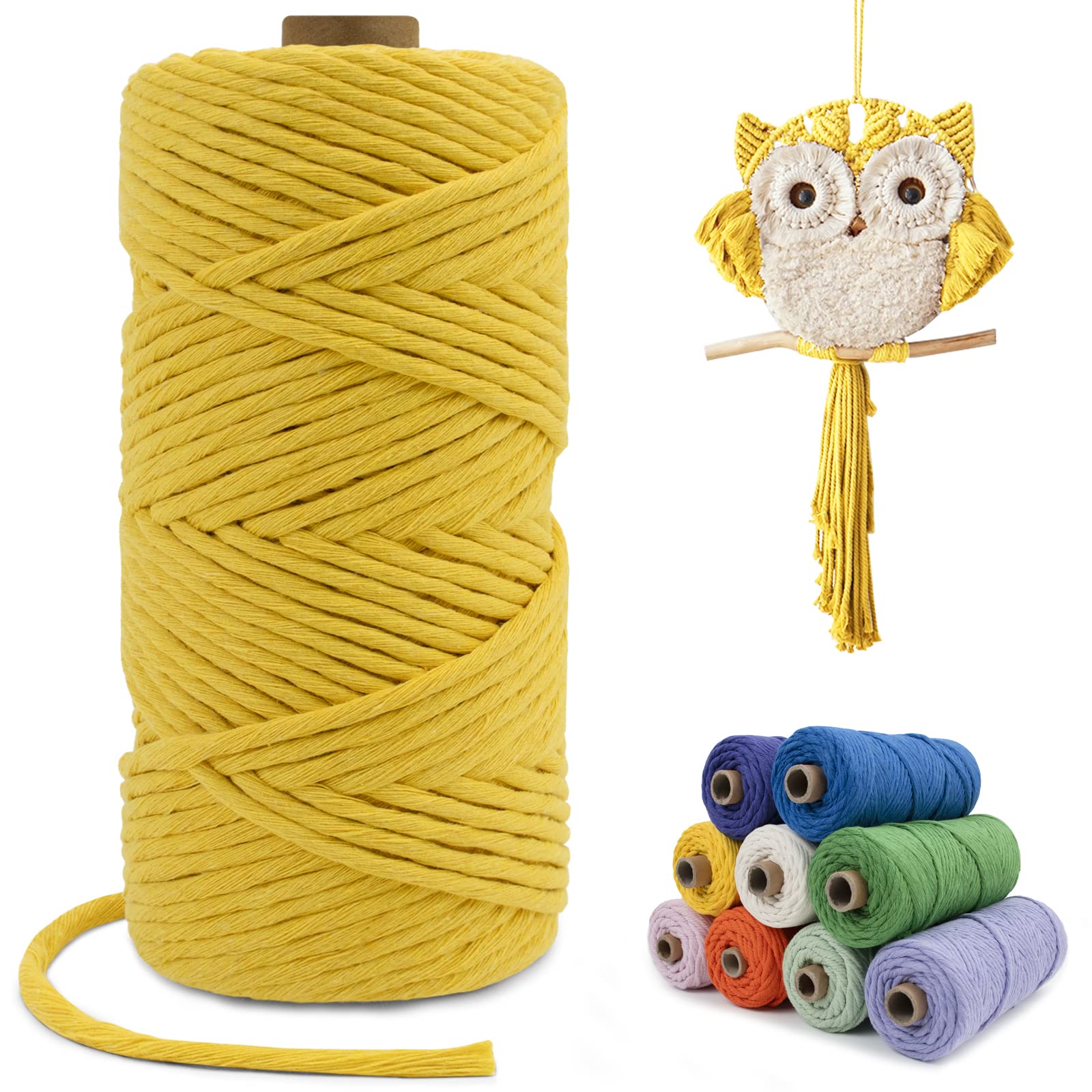LEREATI Macrame Cord 4mm x 100m, Single Strand Thick Macrame Rope Yarn Natural Cotton Cord, Craft Macrame String for Plant Hanger, Wall Hanging, Knitting, DIY, Home Decorations (Lemon Yellow) — image 1