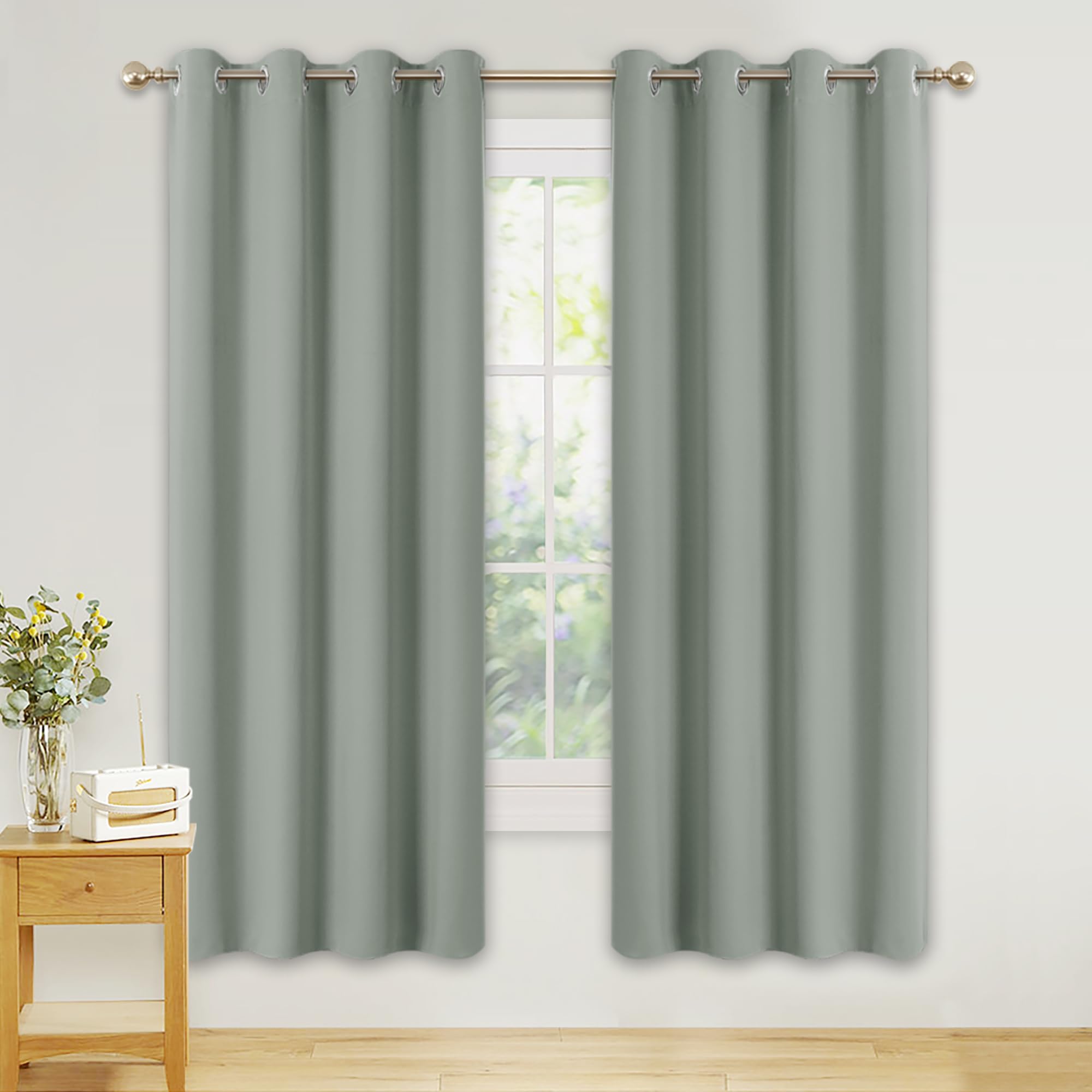 PONY DANCE Sage Green Blackout Eyelet Curtains - Thermal Insulated & Sunlight Blocking, Energy Saving & Room Darkening Curtains for Bedroom, Window Treatment Privacy Protection Drapes, 46 x 72, 2 Pcs