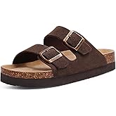 ORADO Platform Suede Sandals for Women Soft Cork Footbed Summer Slides with Adjustable Buckle