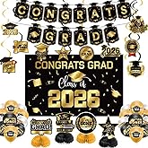 Graduation Decorations 2026 Gold Themed Set - Congrats Grad Banner, Class of 2026 Backdrop, Balloons & Streamers Kit - Complete Party Supplies for High School & College Celebrations