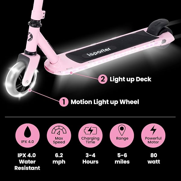 AERO ISPORTER KIDS ELECTRIC SCOOTER | HAND ACCELERATOR & LED LIGHTS | ELECTRIC SCOOTERS FOR BOYS GIRLS AGES 6-10 | RUBBER DECK MAT, BATTERY INDICATOR & ADJUSTABLE HEIGHTS