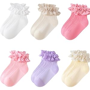 ObkuJehc Toddler Ruffle Socks for Girls Baby Frilly Dress Lace Socks