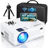 Native 1080P Projector with WiFi and Two-Way Bluetooth, Full HD Movie Projector for Outdoor Movies, 300" Display Projector 4k Home Theater, Compatible with iOS/Android/PC/XBox/PS4/TV Stick/HDMI/USB