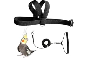 VANTRONIK VANFAVORI Adjustable Bird Harness with 80 Inch Leash, Outdoor Flying Kit Training Rope for Bird Parrots Cockatiel S Size Weight 70-120 Grams,Black