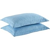 MarCielo 2-Piece Embroidered Pillow Shams, Decorative Microfiber Pillow Covers Set, Standard Size (Paris Blue)