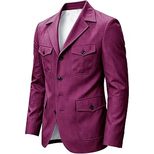 Men's Linen Safari Jacket Blazer Casual Multi Pocket Sport Coat for Travel