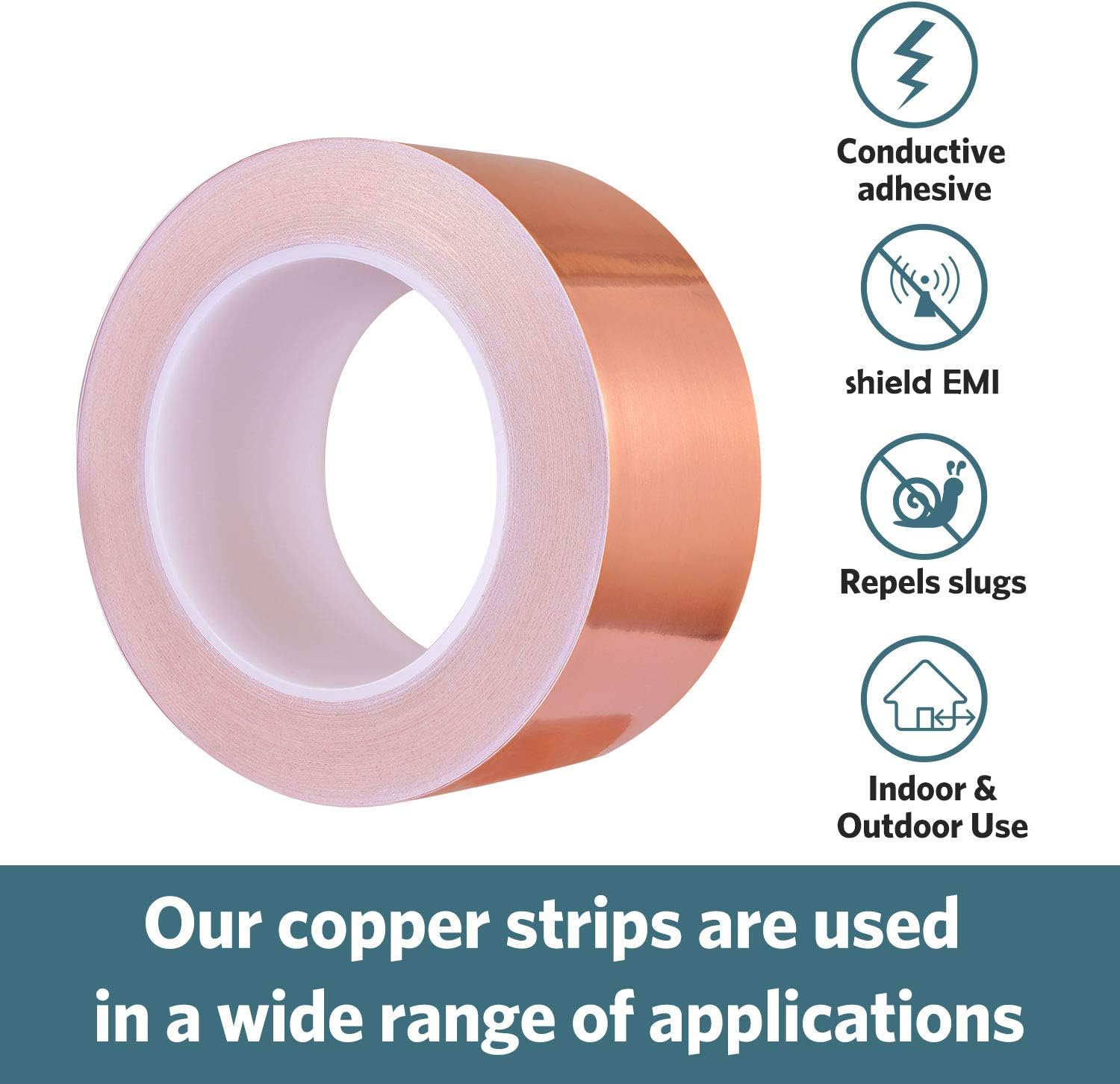 Zalava Copper Foil Tape - 50mm × 30M Slug Tape, Strong Adhesive, for Slug Repellent Crafts Decorations, Electrical Repairs - Image 3