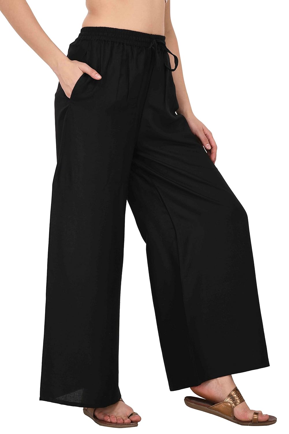 pistaa's women's plain ethnic cotton and crush palazzos