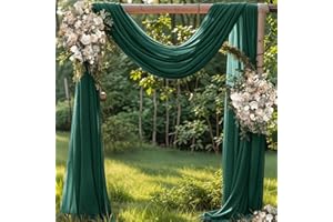 Jimtx Fall Emerald Green Wedding Arch Draping Fabric 1 Panel 29" × 20FT Sheer Drapes Outdoor Curtain for Wedding Ceremony Baby Bridal Shower Arch Ceiling Backdrop Decor