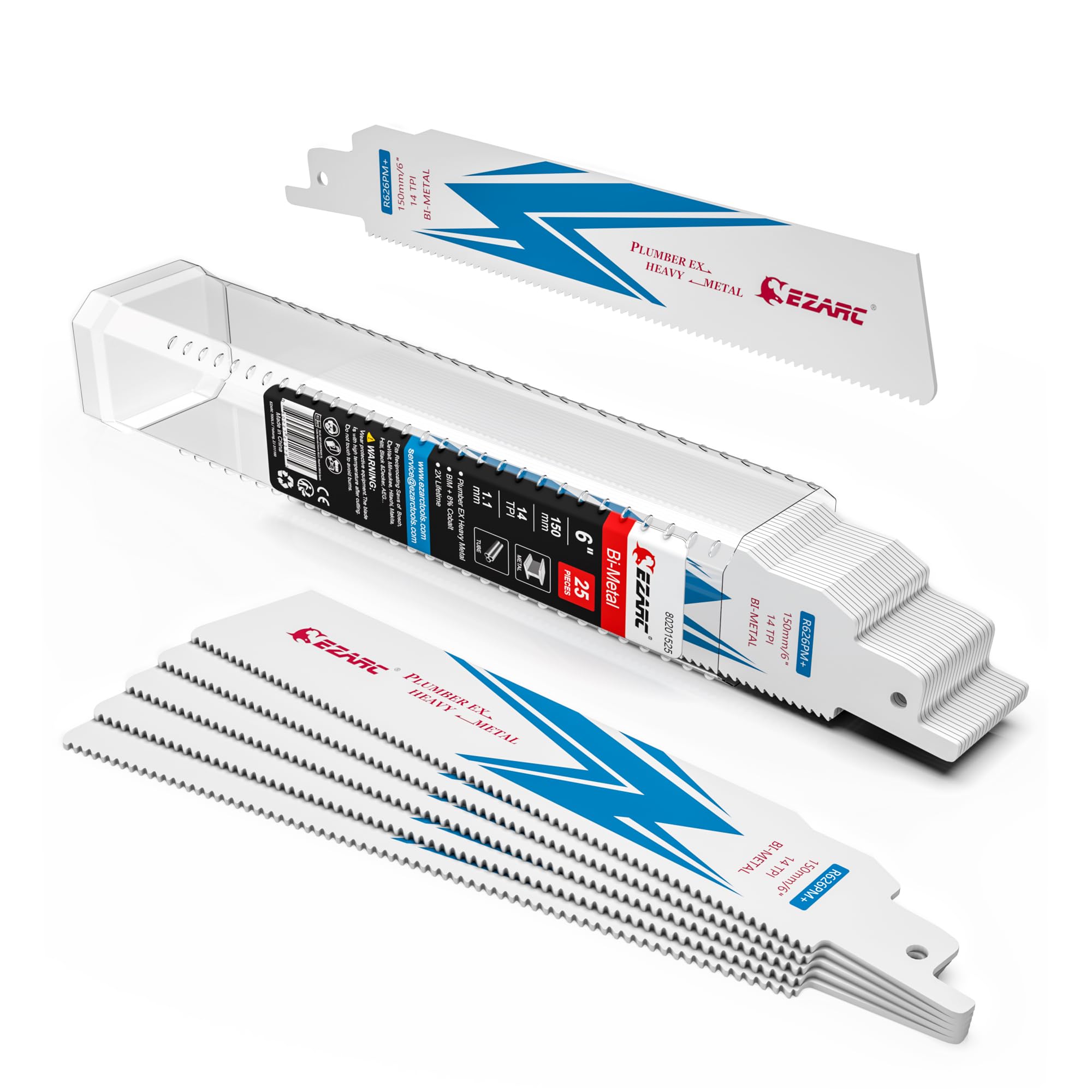 EZARC Reciprocating Saw Blade Bi-Metal Cobalt Sabre Saw Blades for Heavy Metal Cutting 150mm 14TPI R626PM+ 25pcs