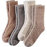 SHENHE Women's 4 Pairs Fuzzy Socks Cozy Warm Plush Slipper Comfy Lounge Crew Socks