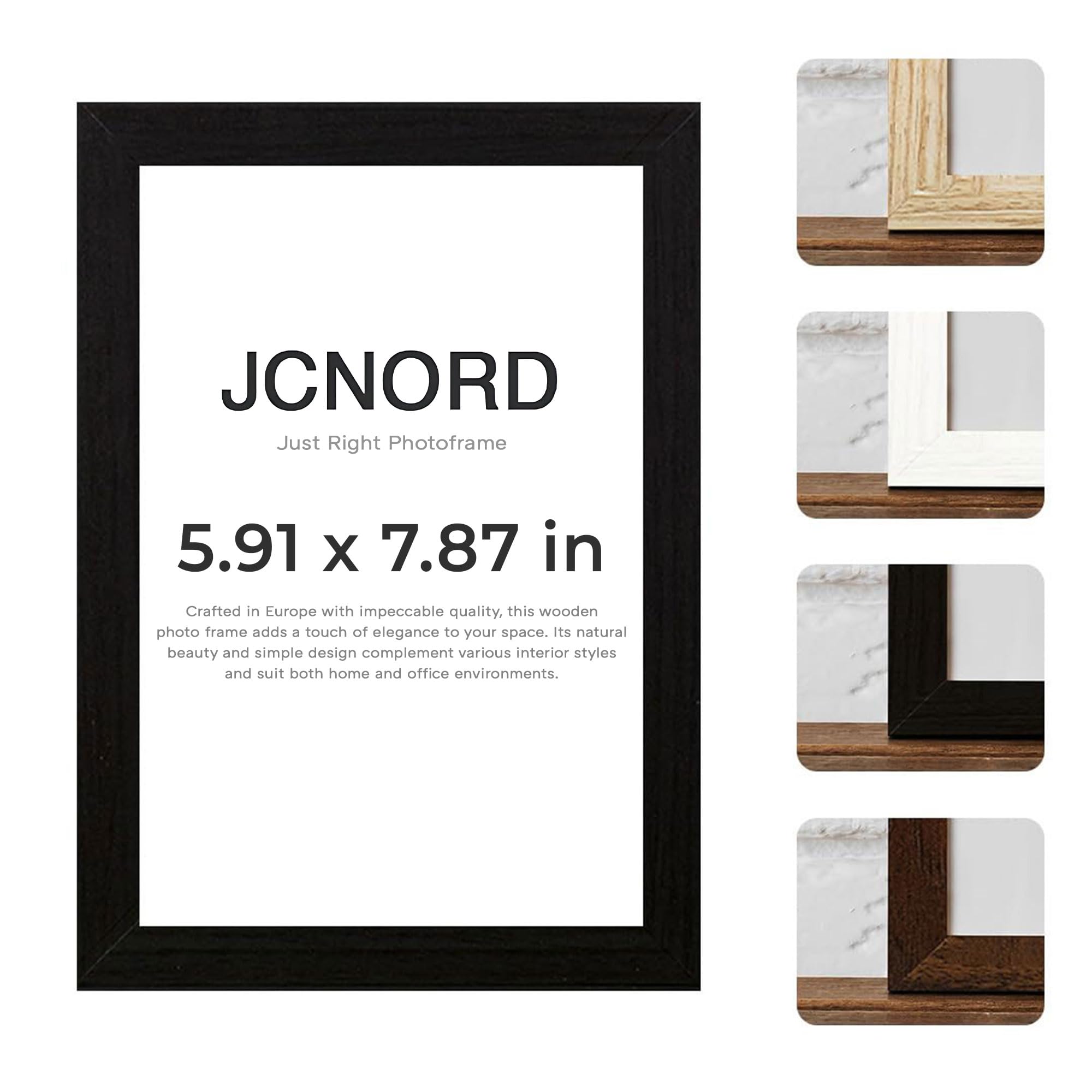JCNORD Black MDF Wooden Picture Frame 6x8 inches (15x20 cm) with Shatterproof Acrylic Glass | Modern Photo Frame for Walls and Tables