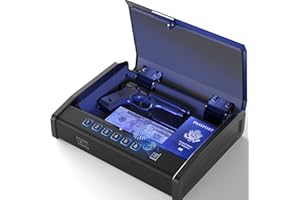 Grimtron Biometric Gun Safe, Quick Access Pistol Safe with LED Lighting, Security Cable, Backlit Keypad, USB Port, and Silent Mode for Gun Safes & Cabinets VT00