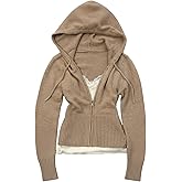 GORGLITTER Women's Zip Up Cardigan Hooded Cardigan Sweater Cozy Knitted Drop Shoulder Hoodies Outerwear Going Out Outfits