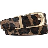 RISANTRY Women Leather Belt Fashion Leopard Print Faux Leather Waist Belts with Gold Buckle For Jeans Dress