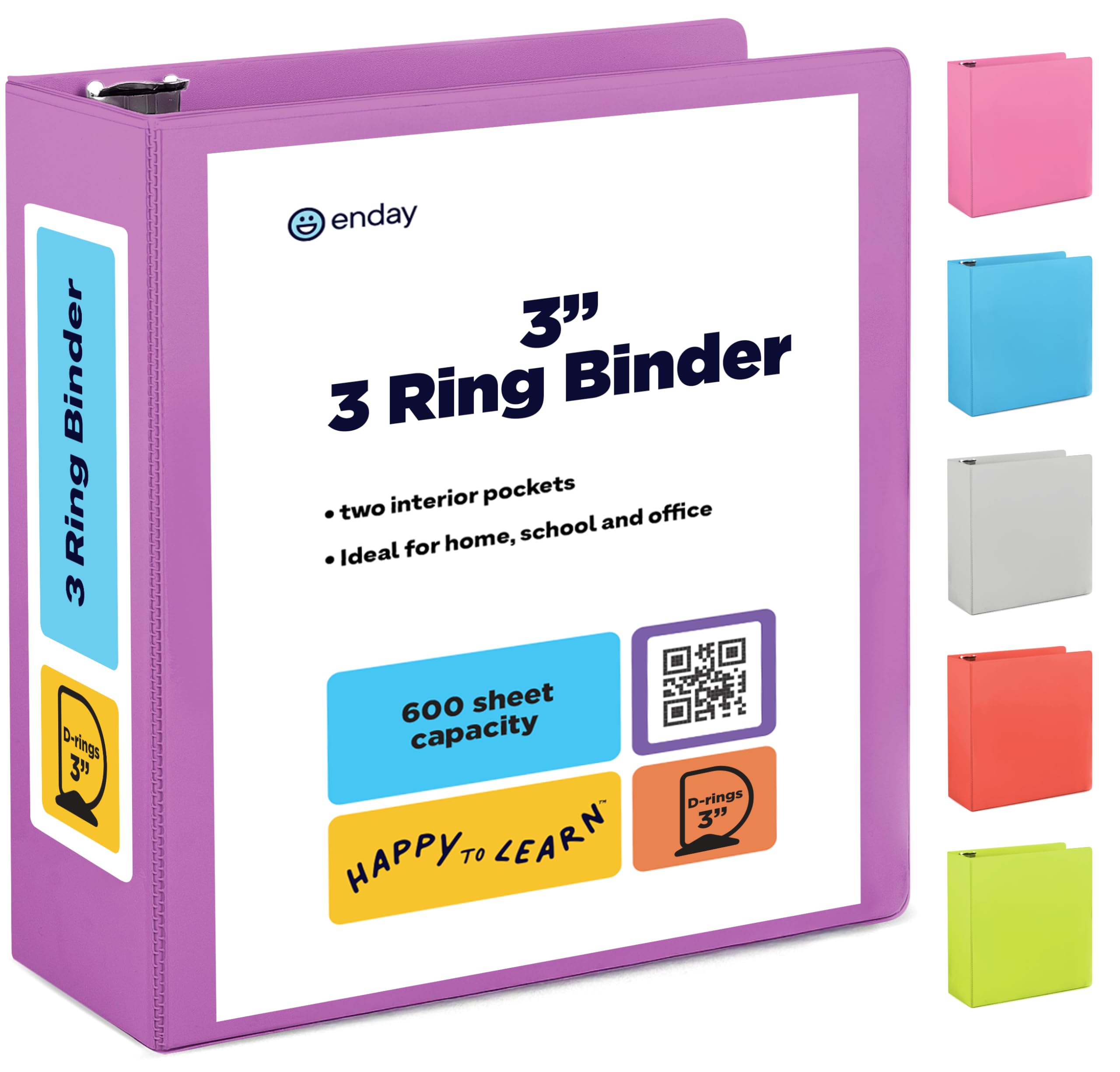 Photo 1 of 3 Inch Binder 3 Ring Binders Purple, Slant D-Ring 3” Clear View Cover with 2 Inside Pockets, Heavy Duty Colored School Supplies Office and Home Binders – by Enday