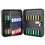 Key Box Wall Mount, 48 Key Hooks & Tags, Steel