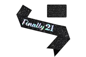 Vuzvuv Finally 21 Birthday Sash with Glitter, 21st Birthday Decoration,21st Sash for Women Man,Twenty One Party Favors Supplies and Decor-Black