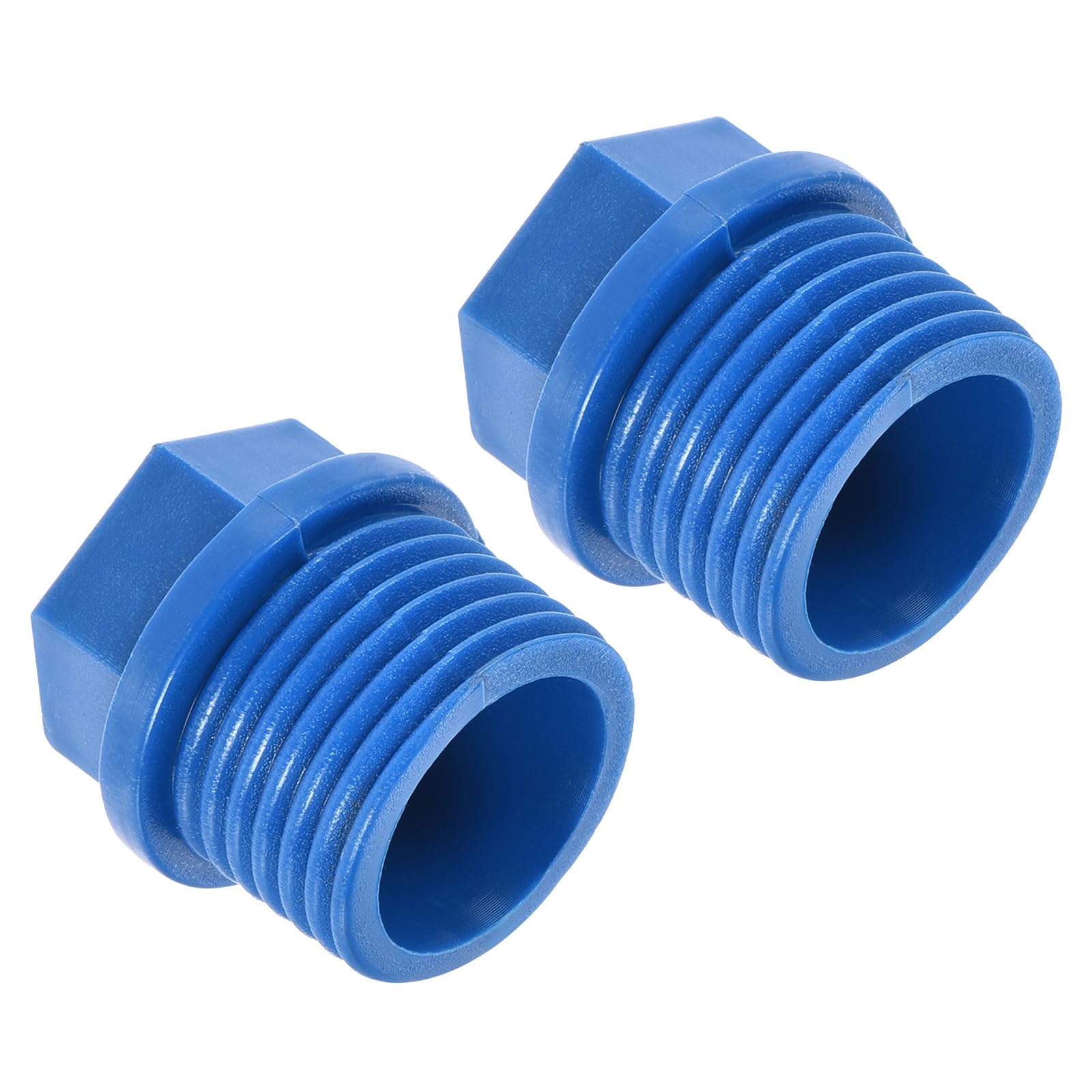 M METERXITY 2 Pack Pipe Plug Fitting - PVC Hex End Cap Connector Plug, Corrosion-Resistant, Apply to Water Pumps Water Tank Drain Pipe (G1/2 Male Threaded, Blue)