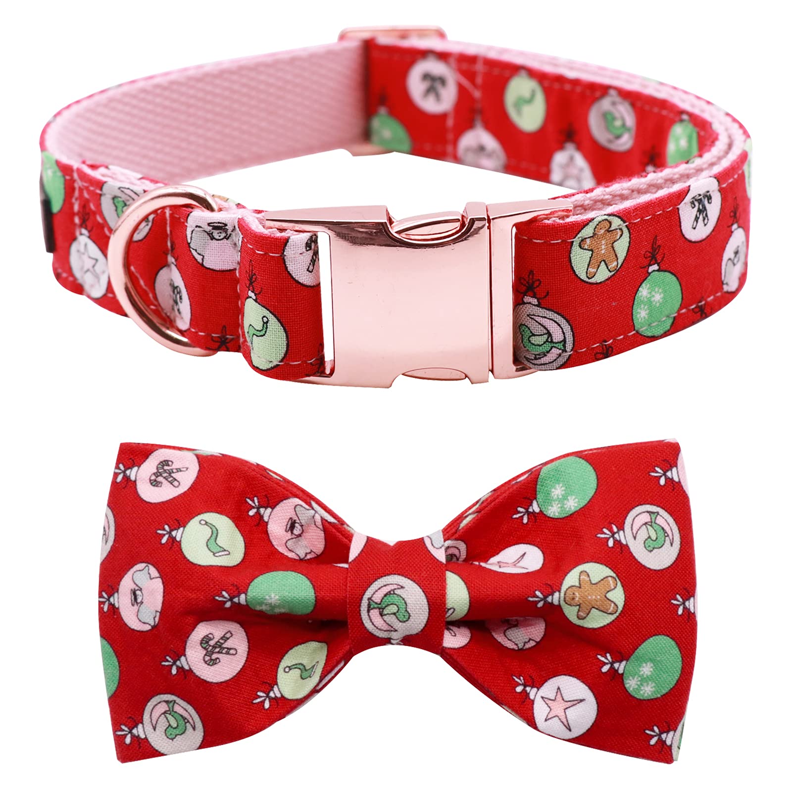 Lionet Paws Dog Collar with Bow Tie - Soft Comfortable Adjustable Christmas Collars with Metal Buckle for Small Dogs and Cats, Neck 25-40cm