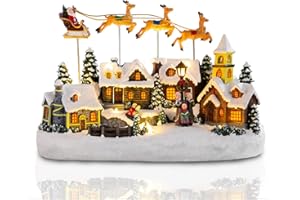 Bdor Christmas Village Lighted Decoration Musical Animated Display Christmas Collectible Santa Deer Battery Operated Indoor Decor