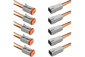 ATMLCOER Deutsch DT 4 Pin Connector, 4 Way DT Automotive Waterproof Electrical Connector Male Female Plug Wiring Harness with 16AWG Cable Wire,for Car,Truck,Boats,LED Work Light（5 Pairs)