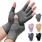 DRNAIETY 2-Pair Arthritis Compression Gloves for Hand Arthritis, Fingerless | for Carpal Tunnel Pain, RSI, Rheumatoid Arthritis | Anti-Slip, Breathable Gloves for Men &amp; Women, Typing, Daily Use (S, Gray)