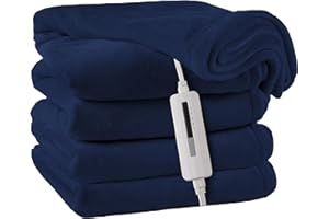 MCJAW Heated Throw 50x60 Cozy Flannel, 5 Heating Levels,Fast-Heating with 3 Hours Auto-Off, ETL Certified, Home and Office use, Machine Washable, Wearable Brushed Microfleece - Dark Blue